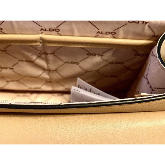 Aldo Tan And Beige 8.5x6x4 Inch Handbag With Gold Chain And Lock In Original Box - Picture 4 of 8